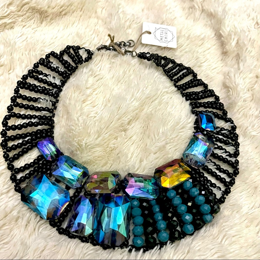 Black beads with Blue Jewels Necklace